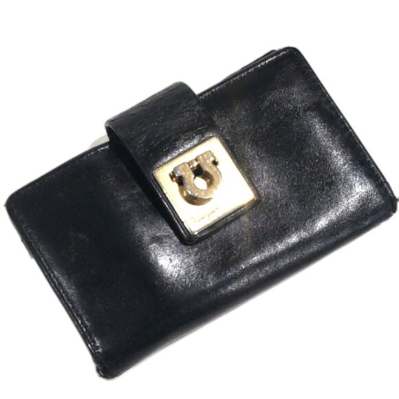 Salvatore Ferragamo Black Leather Gancini Key Holder Wallet Case 6-Ring 4x2.25" - Picture 1 of 12